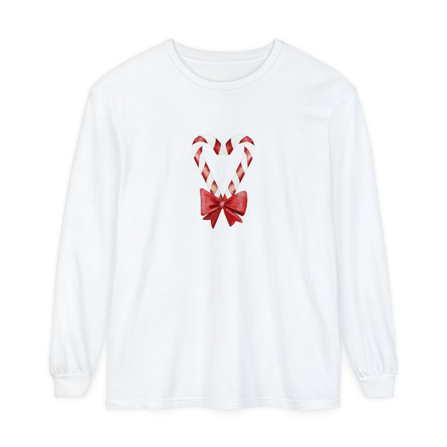 Candy Cane Heart Unisex Garment-dyed Long Sleeve T-Shirt
