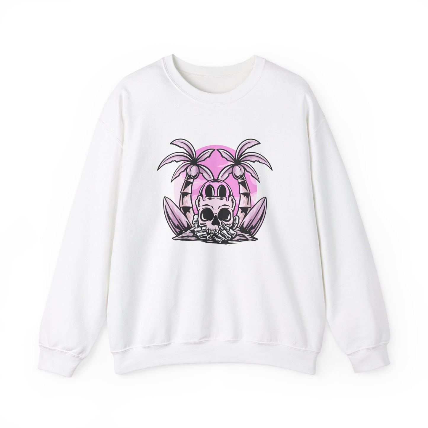 Pink Skull Palm Surf Unisex Heavy Blend™ Crewneck Sweatshirt