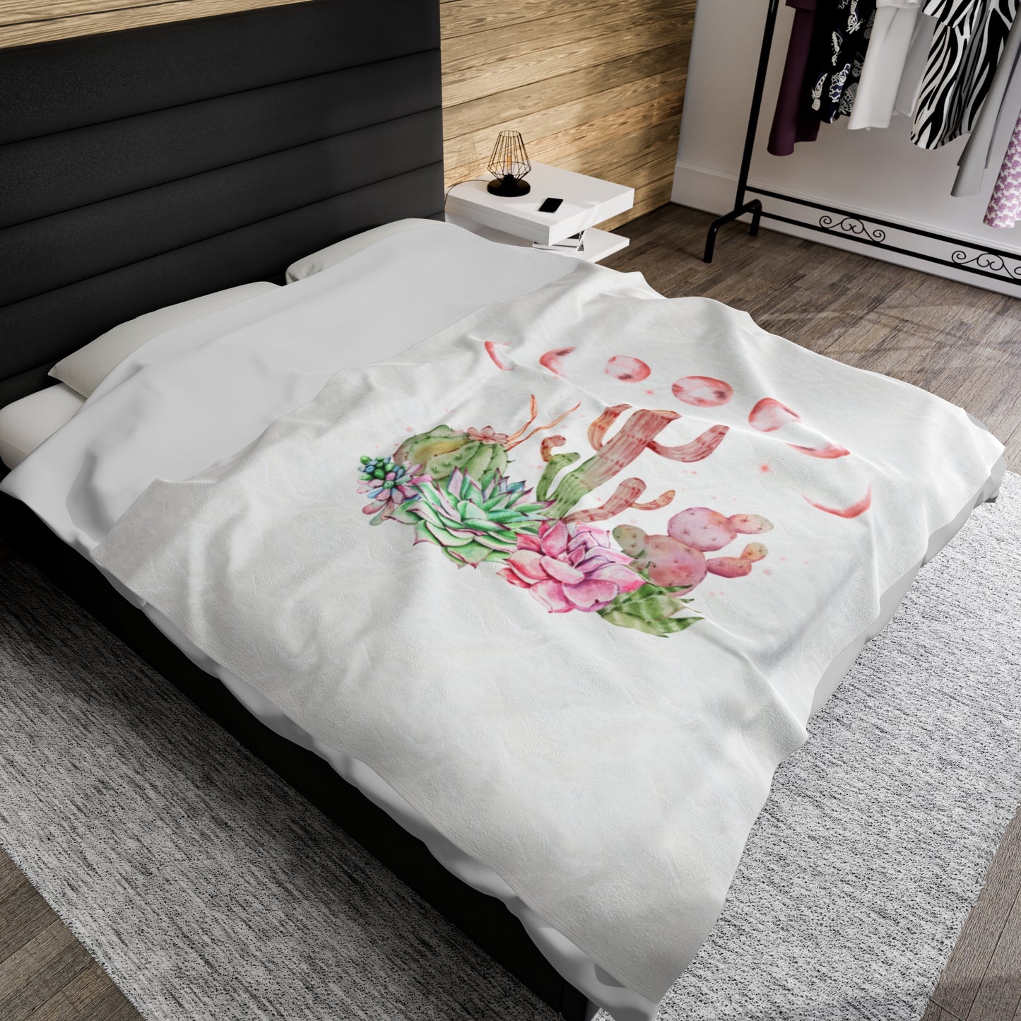 Cactus Moon Phase Velveteen Plush Blanket