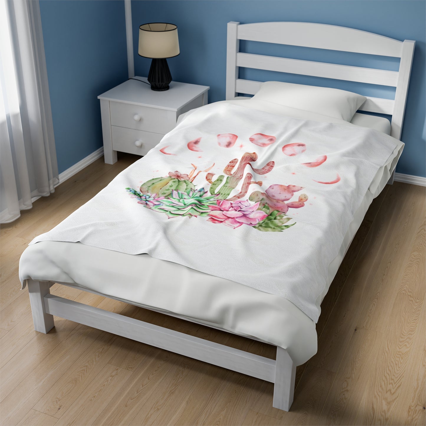 Cactus Moon Phase Velveteen Plush Blanket
