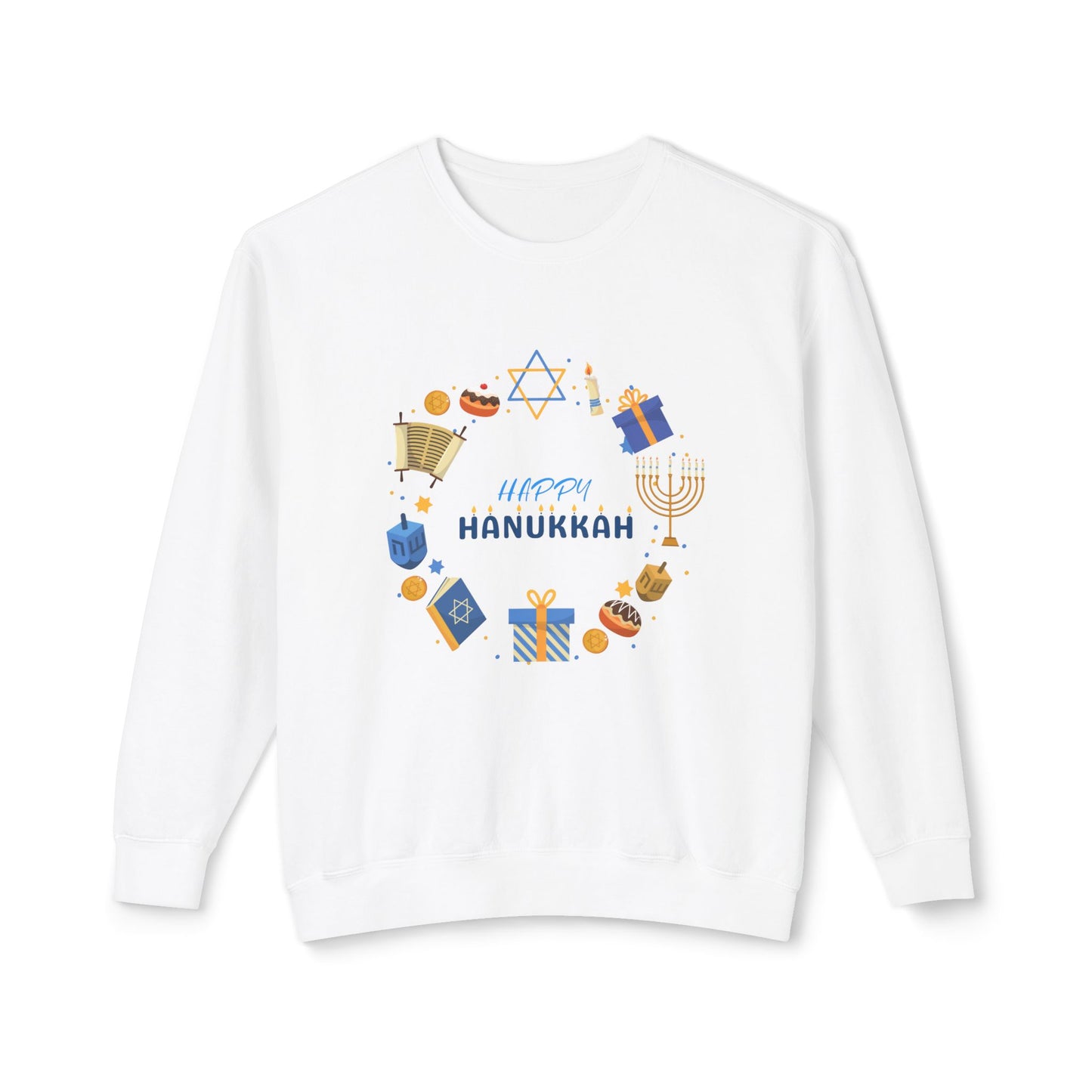 Happy Hanukkah Unisex Lightweight Crewneck Sweatshirt