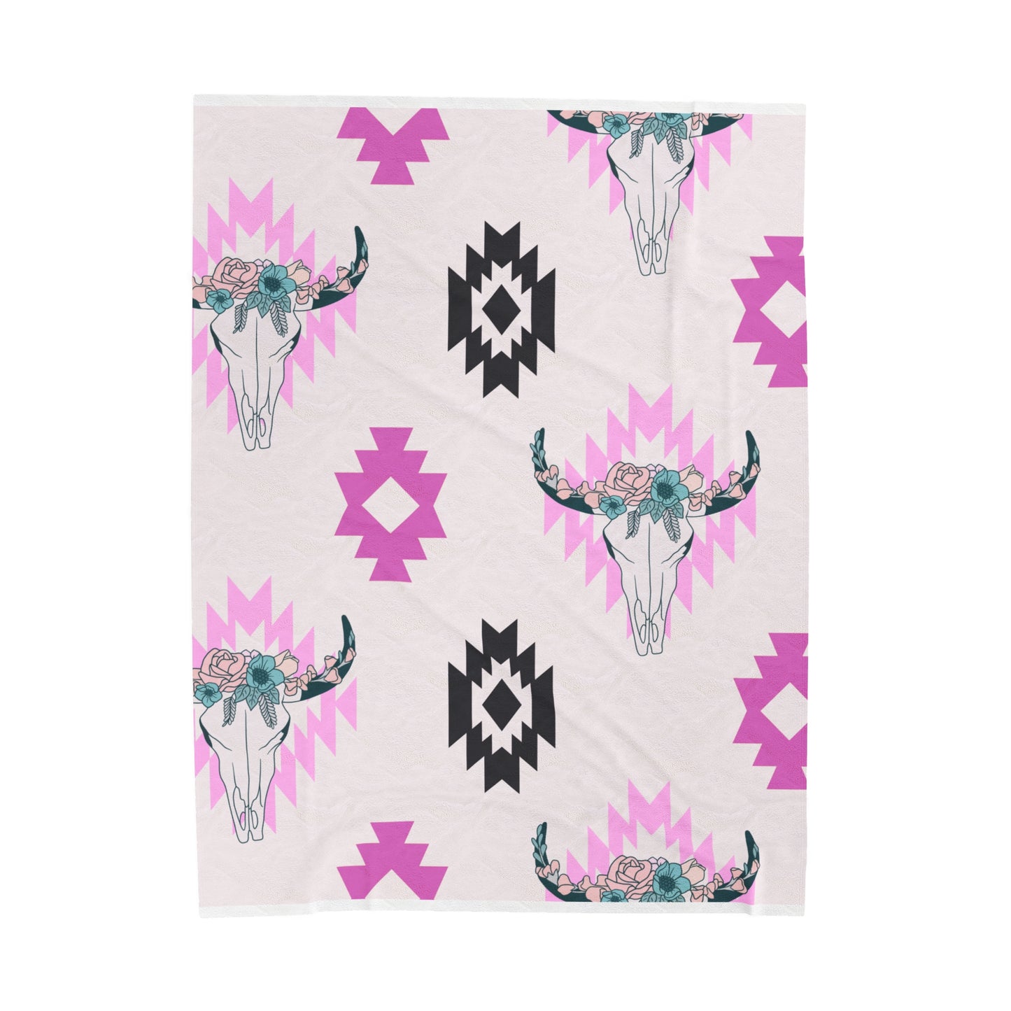 Plush Blanket - Southwest Pink Floral Bull Design