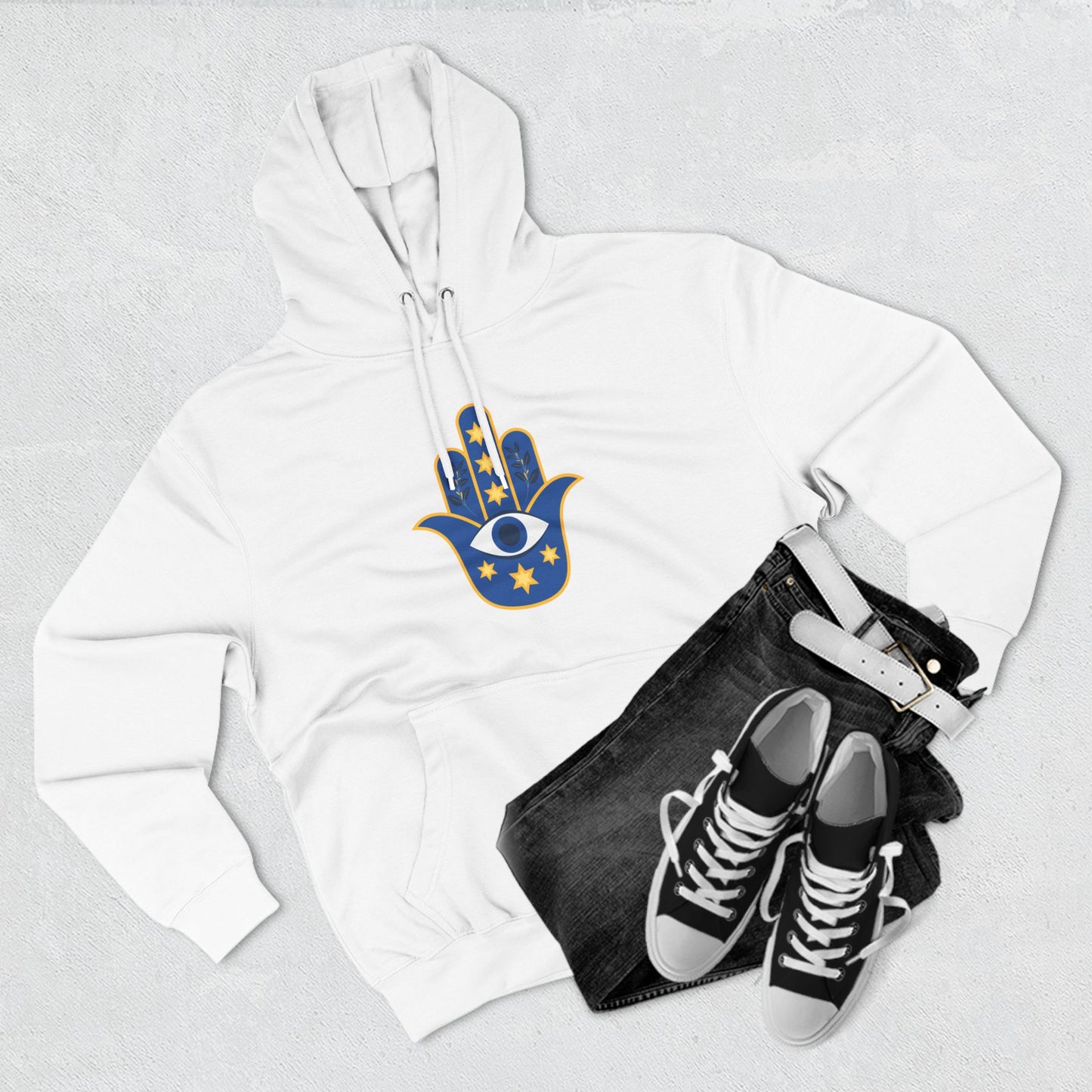 Blue Hamsa Three-Panel Fleece Hoodie