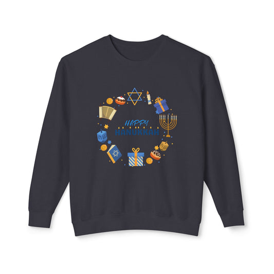 Happy Hanukkah Unisex Lightweight Crewneck Sweatshirt