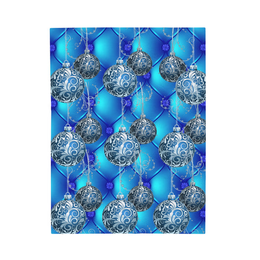 Blue Holiday Velveteen Plush Blanket