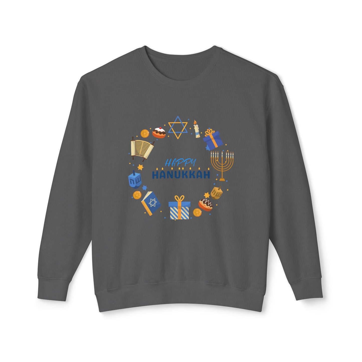 Happy Hanukkah Unisex Lightweight Crewneck Sweatshirt