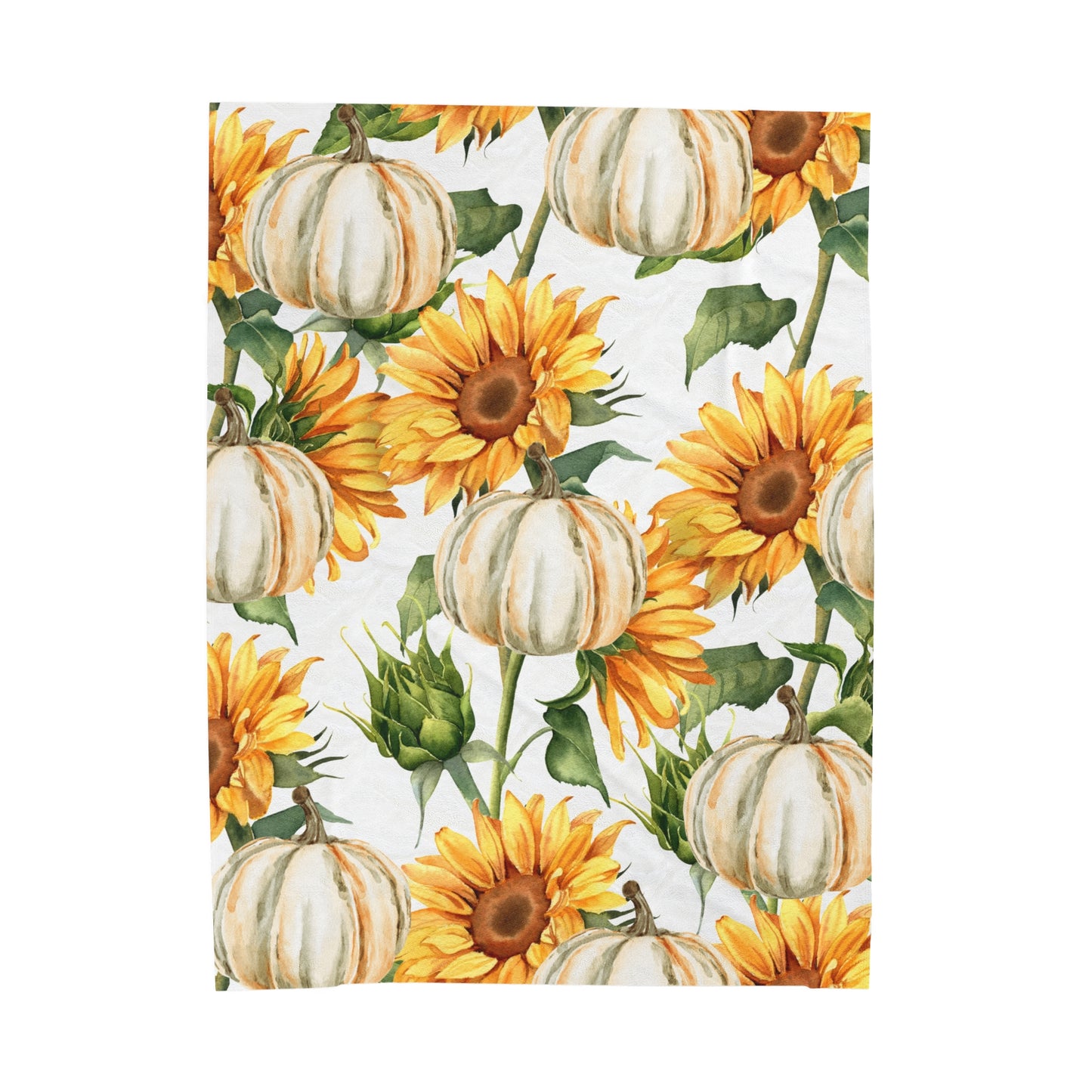 White Pumpkin Sunflowers Velveteen Plush Blanket