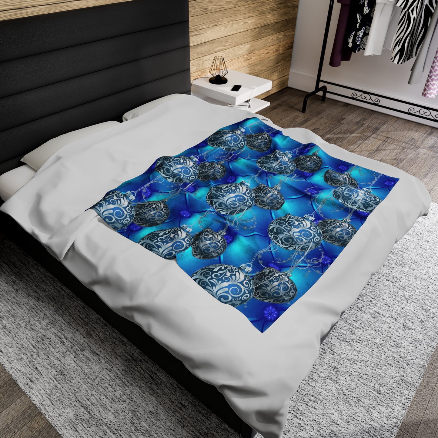 Blue Holiday Velveteen Plush Blanket