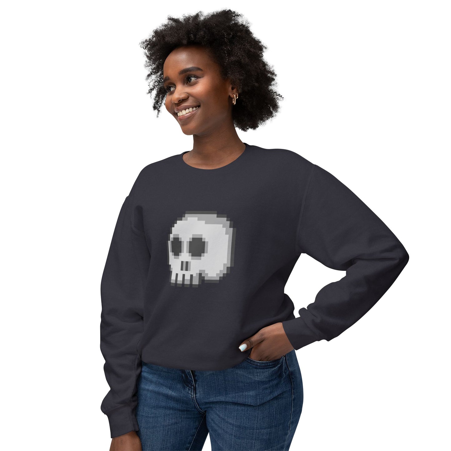 Pixel Skull Unisex Lightweight Crewneck Sweatshirt