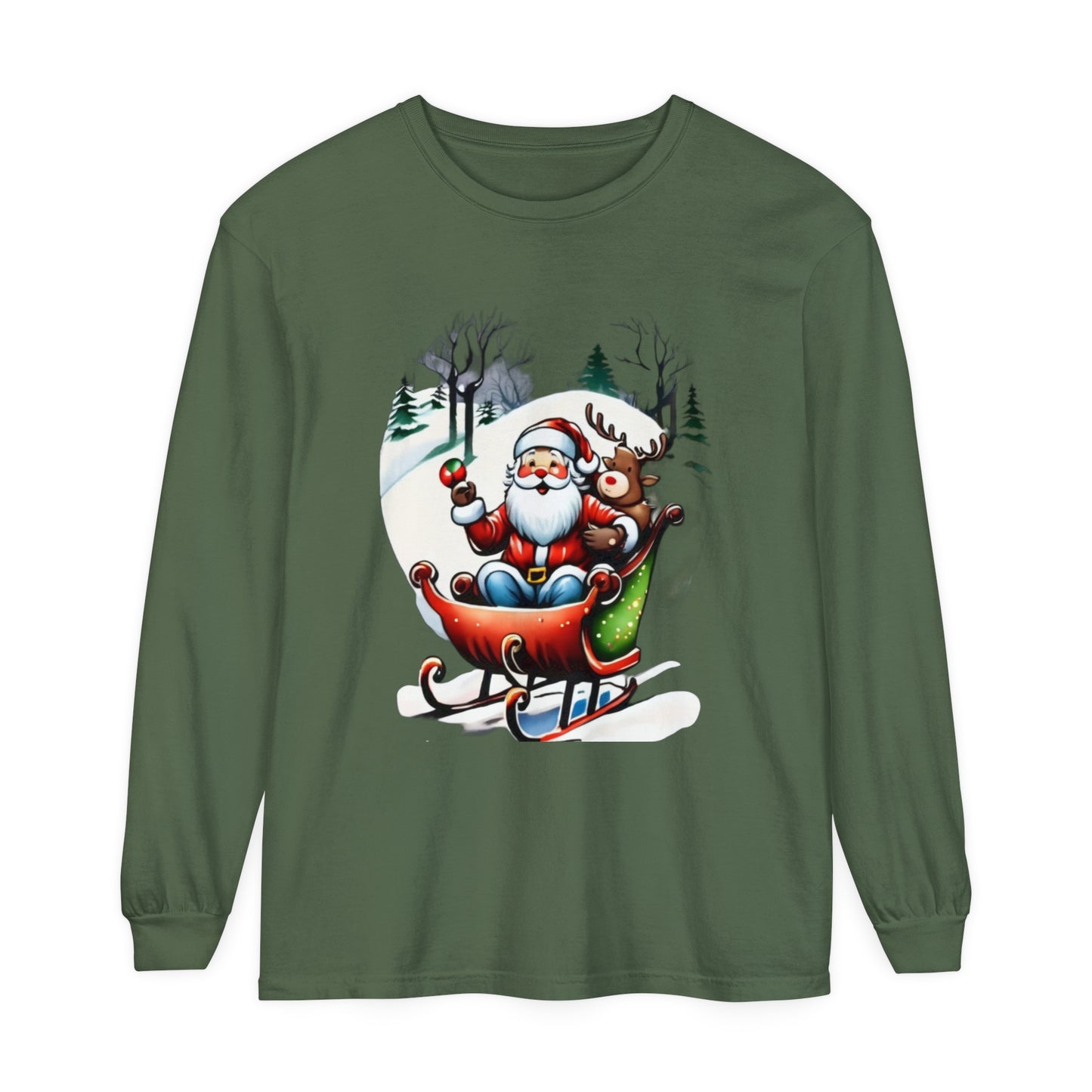 Sleigh Ride Santa Unisex Garment-dyed Long Sleeve T-Shirt