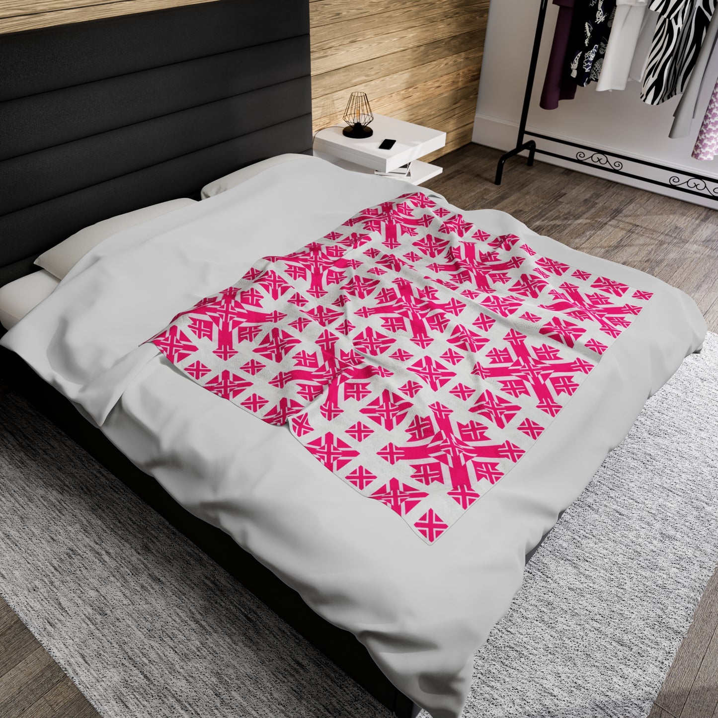 Pink Argyle Snowflake Velveteen Plush Blanket