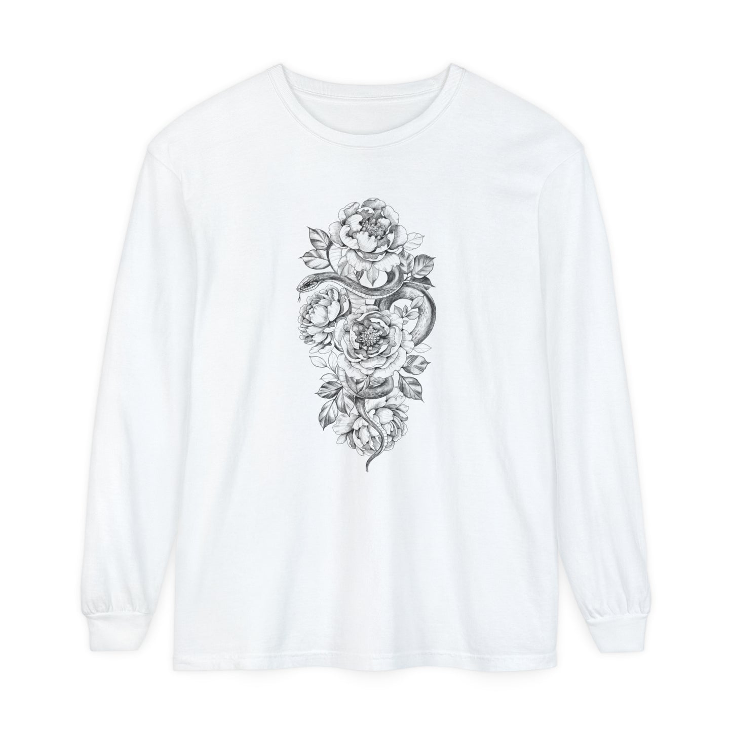 Snake Floral Tatt Unisex Garment-dyed Long Sleeve T-Shirt