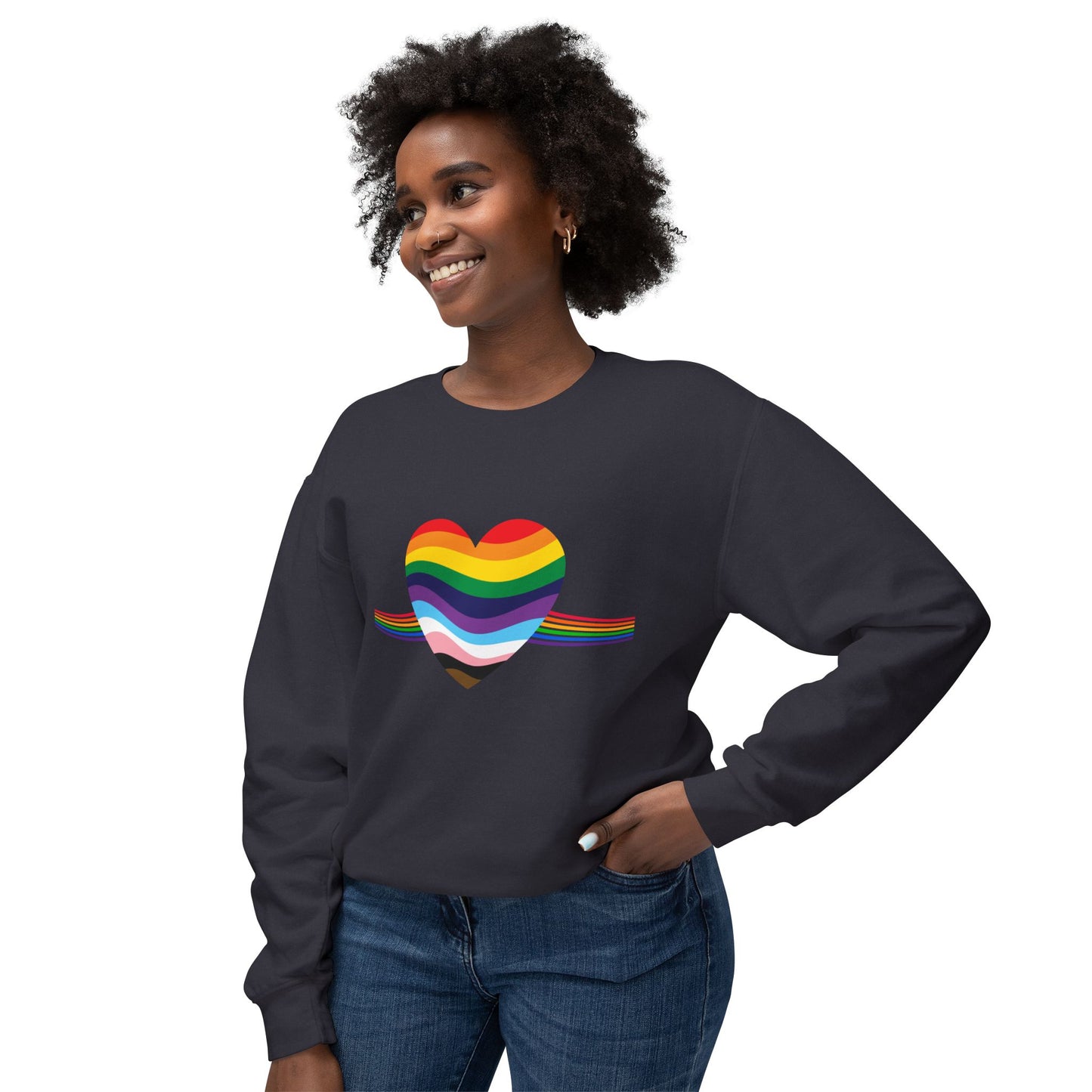 Rainbow Heart Unisex Lightweight Crewneck Sweatshirt