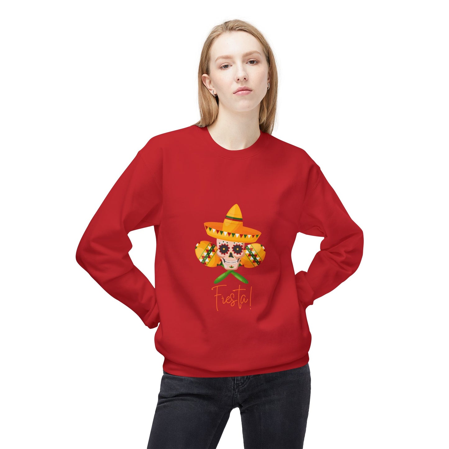 Fiesta Skull Maracas Unisex Midweight Softstyle Fleece Crewneck Sweatshirt