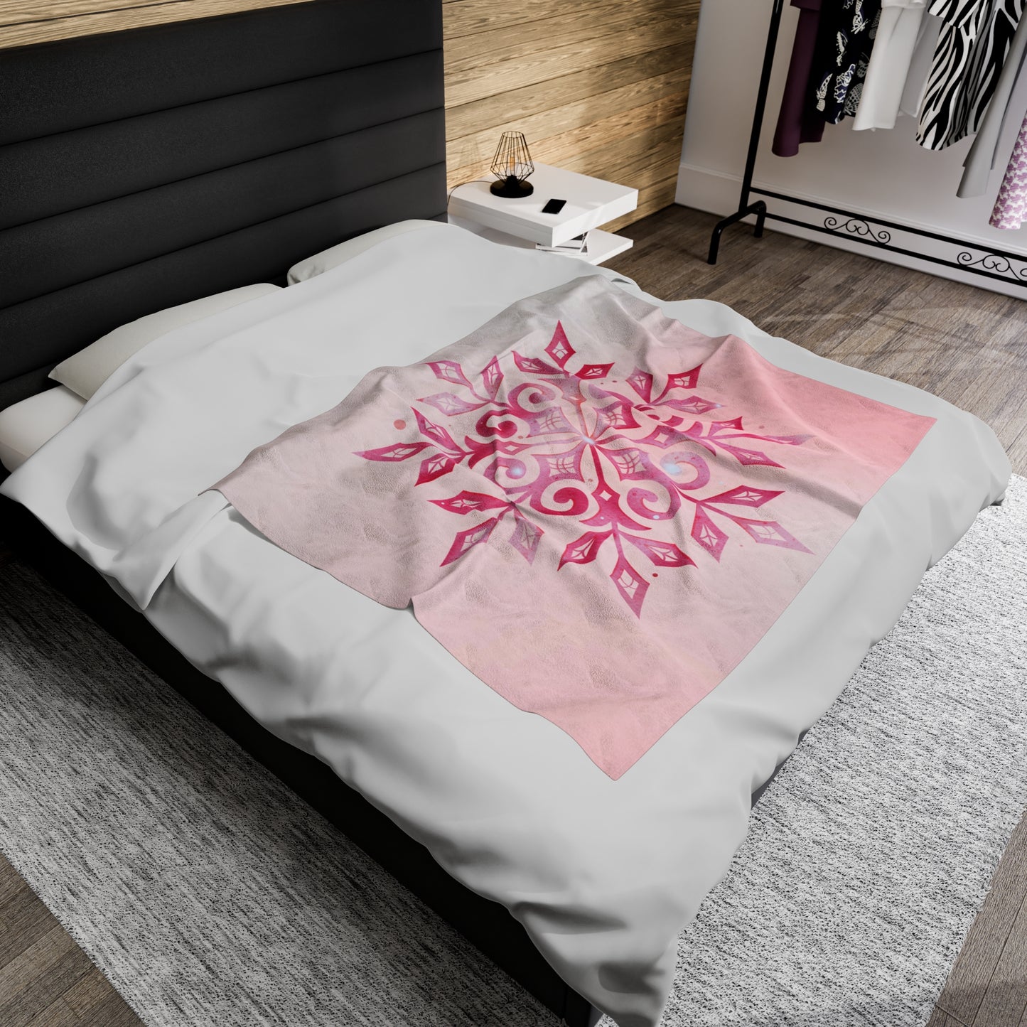 Pink Snowflake Velveteen Plush Blanket