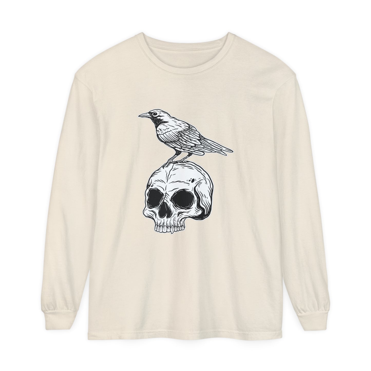 Raven Skull Unisex Garment-dyed Long Sleeve T-Shirt