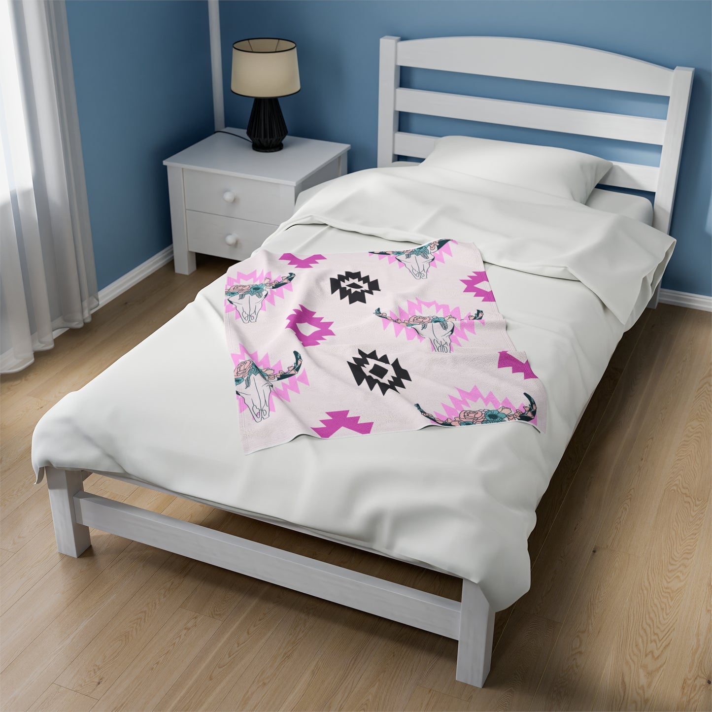 Plush Blanket - Southwest Pink Floral Bull Design