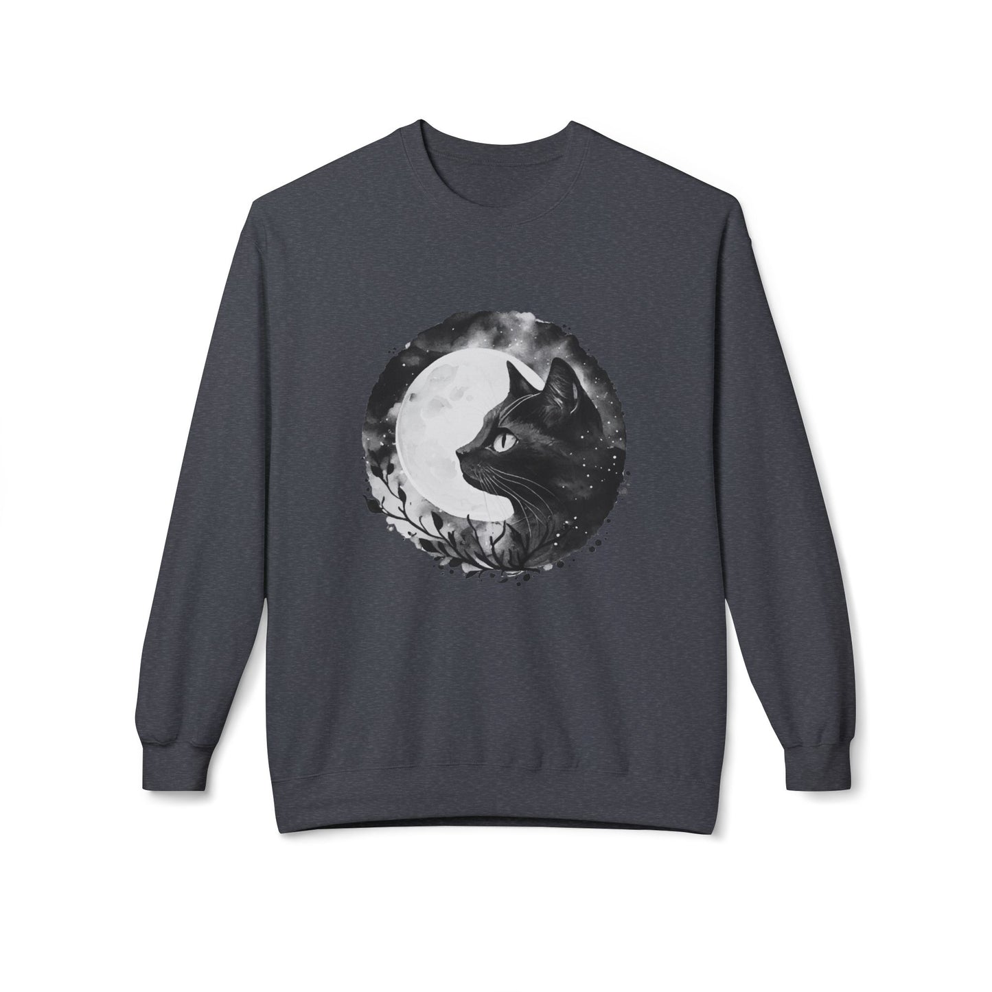 Moon Cat Unisex Midweight Softstyle Fleece Crewneck Sweatshirt