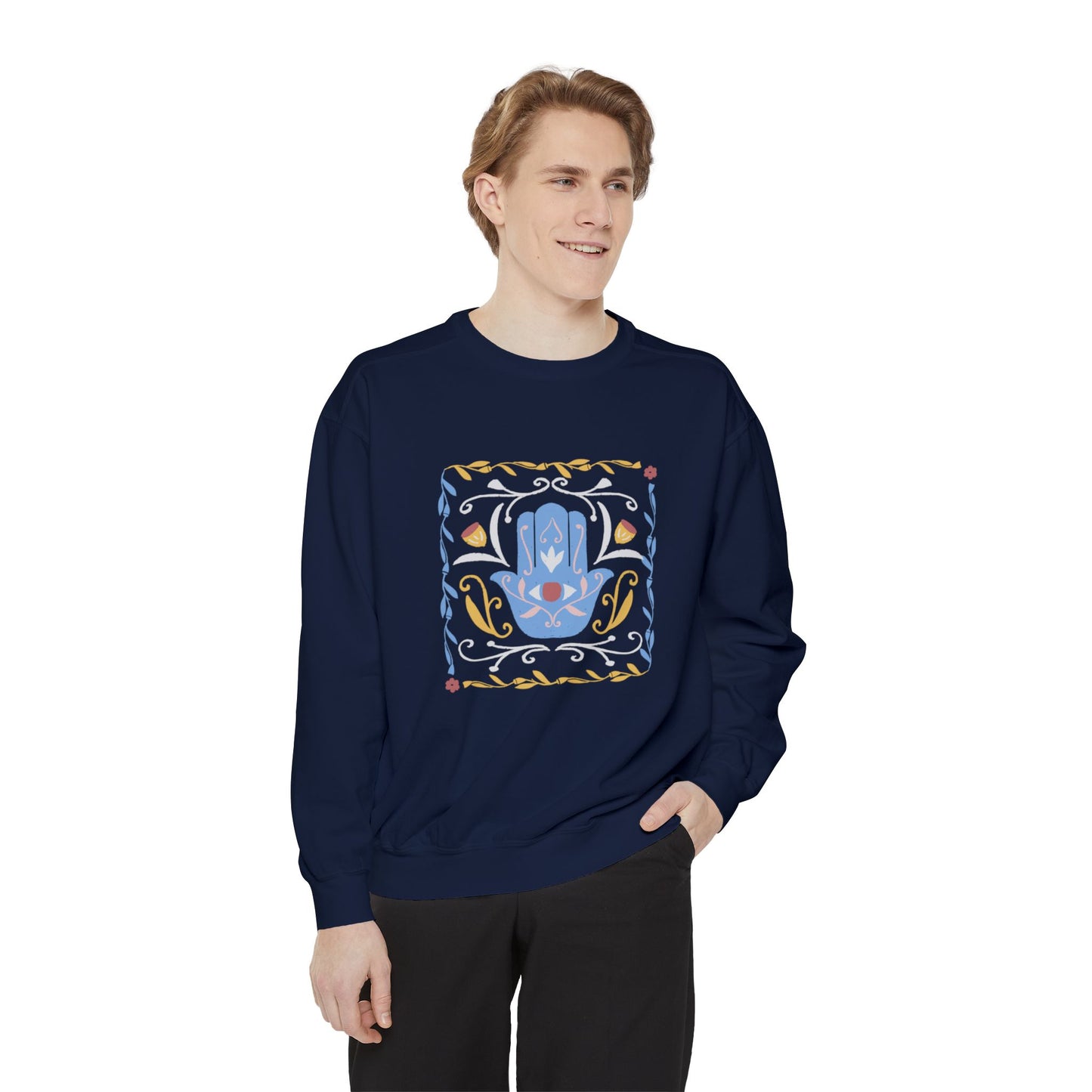 Hamsa Vines Unisex Garment-Dyed Sweatshirt