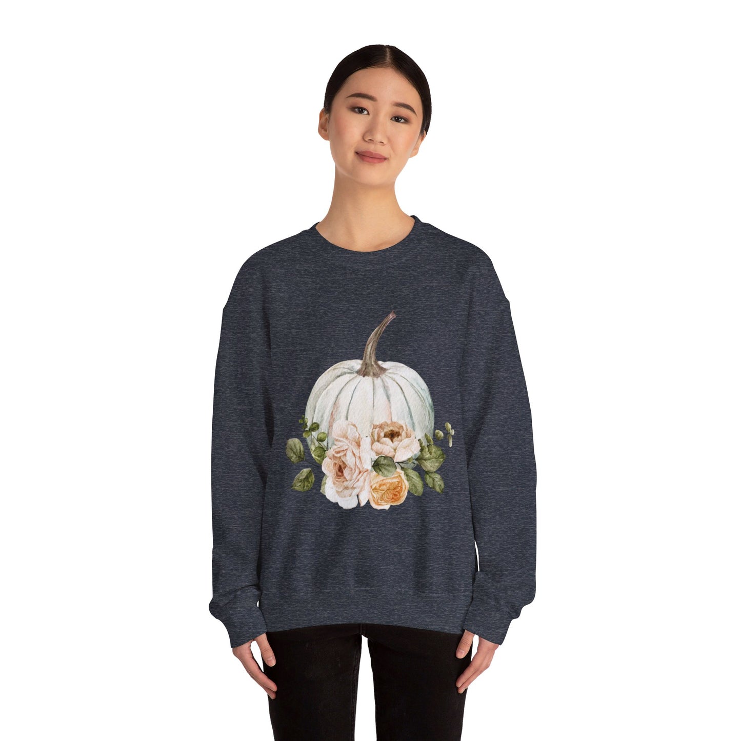 White Floral Pumpkin Unisex Heavy Blend™ Crewneck Sweatshirt