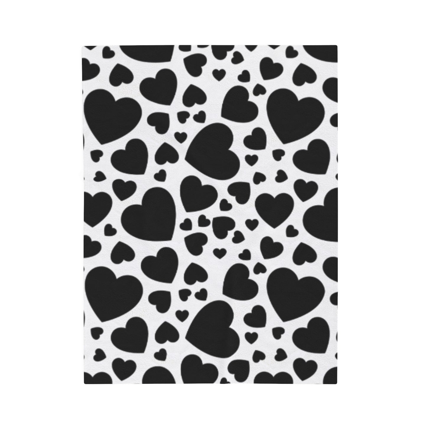 Black White Valentine Hearts Velveteen Plush Blanket