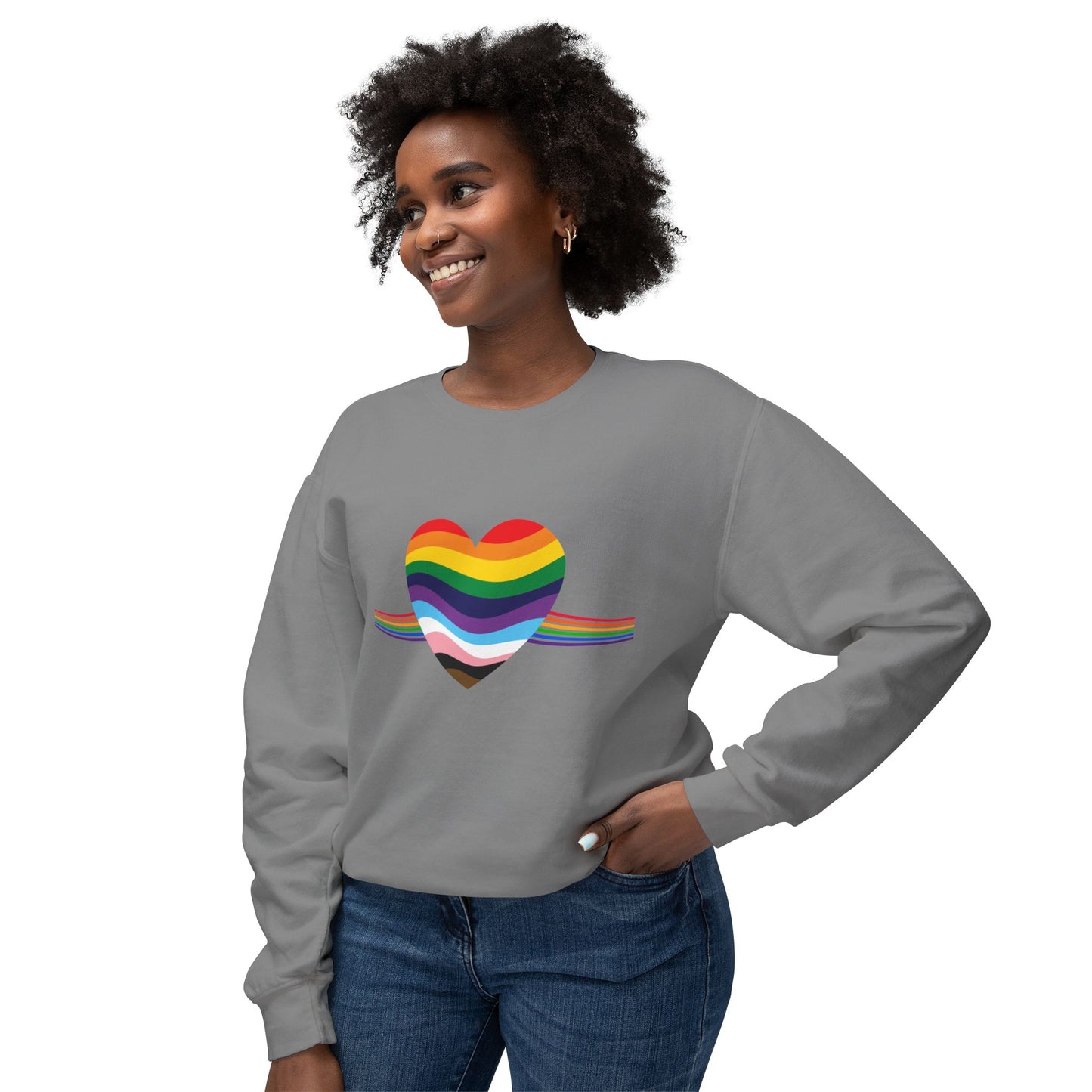 Rainbow Heart Unisex Lightweight Crewneck Sweatshirt