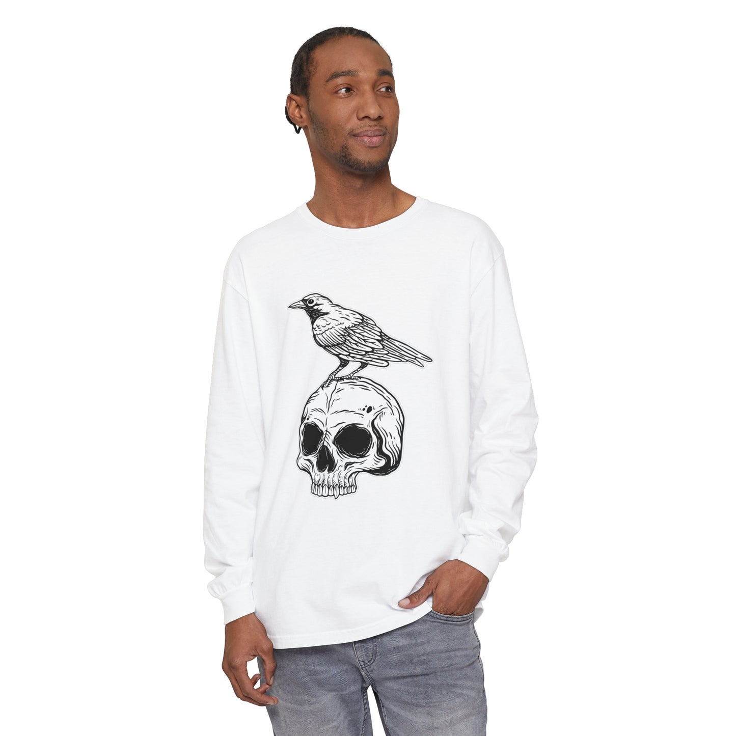 Raven Skull Unisex Garment-dyed Long Sleeve T-Shirt