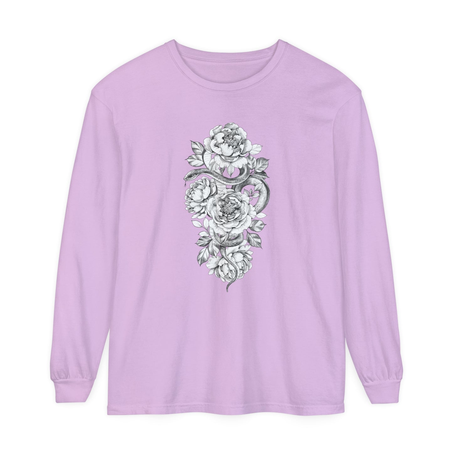 Snake Floral Tatt Unisex Garment-dyed Long Sleeve T-Shirt