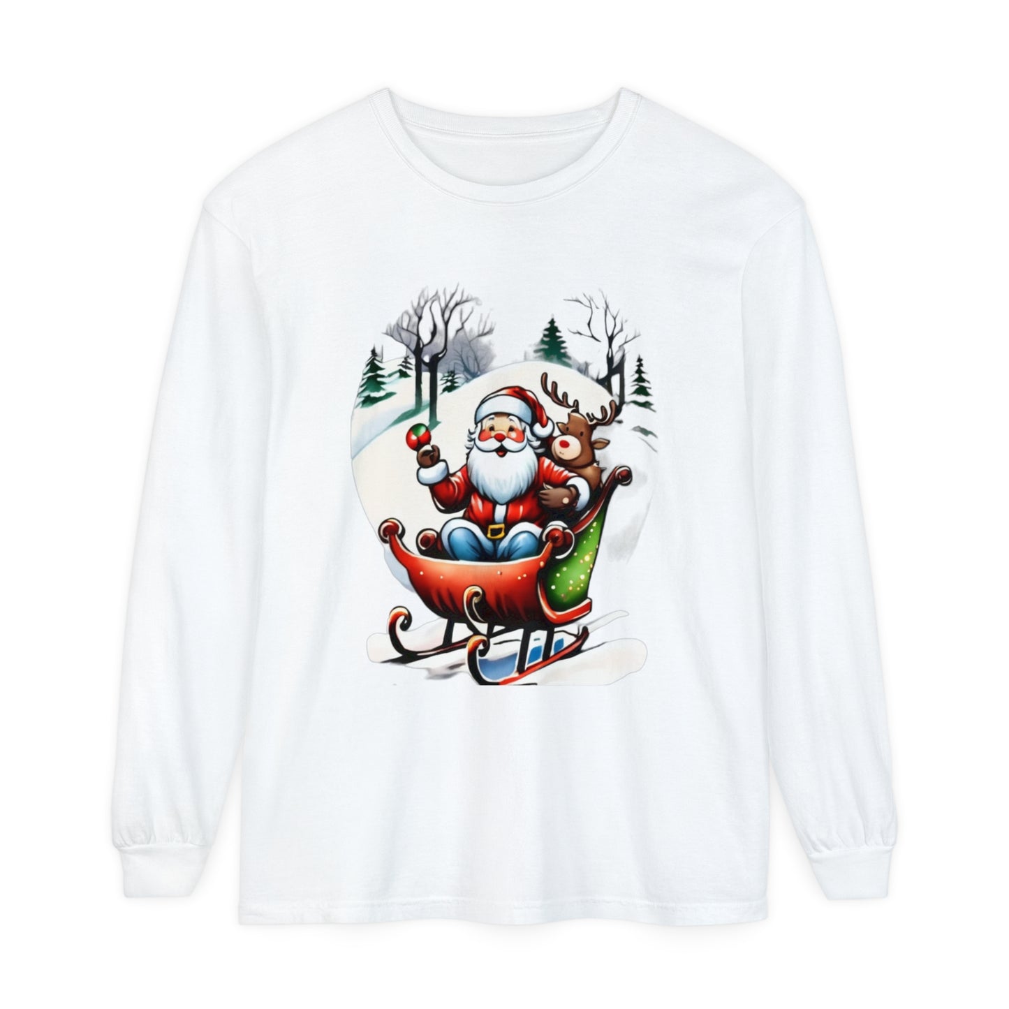 Sleigh Ride Santa Unisex Garment-dyed Long Sleeve T-Shirt