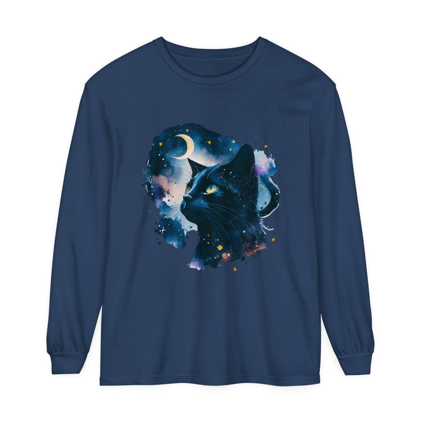 Black Cat Unisex Garment-dyed Long Sleeve T-Shirt