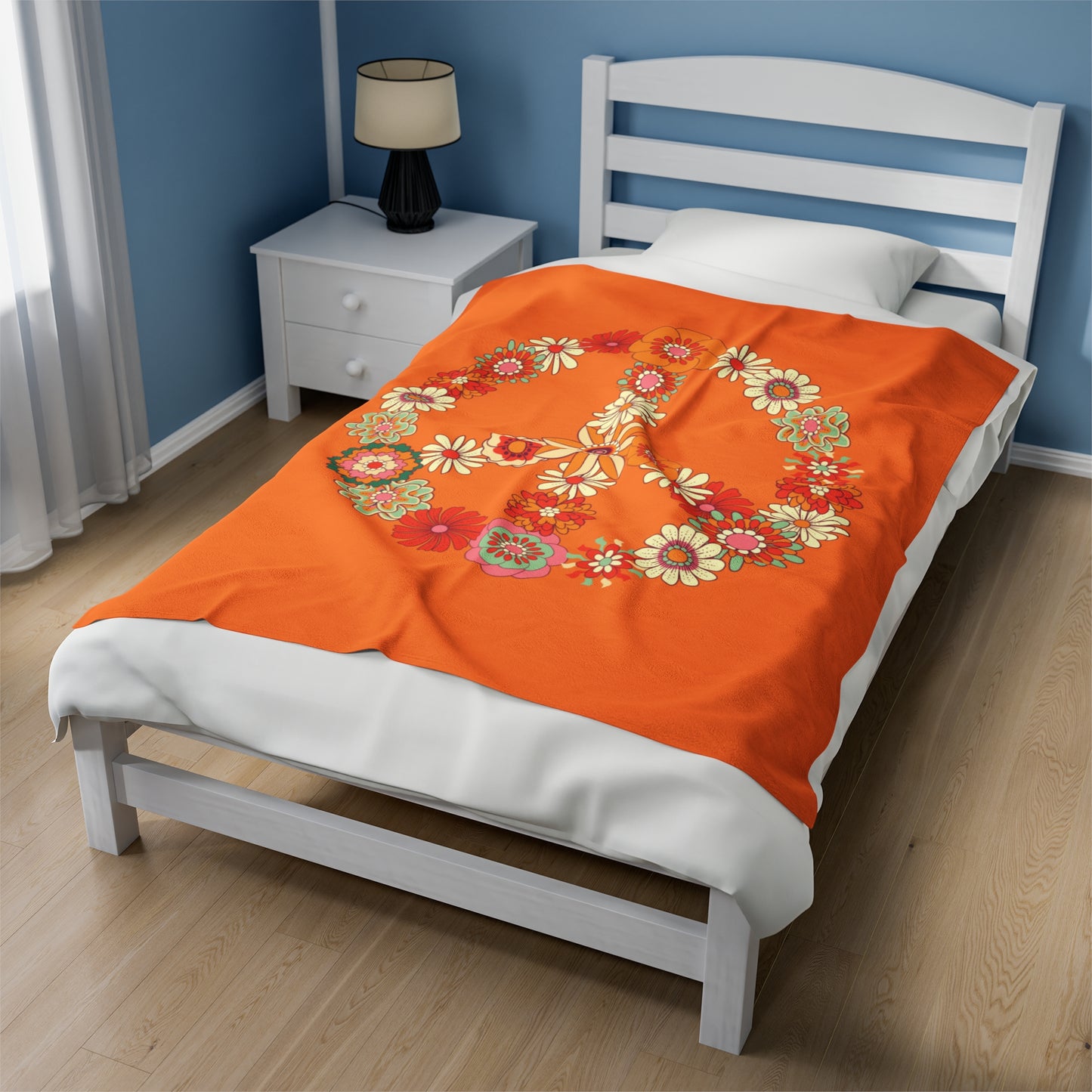 Peace Flowers Velveteen Plush Blanket