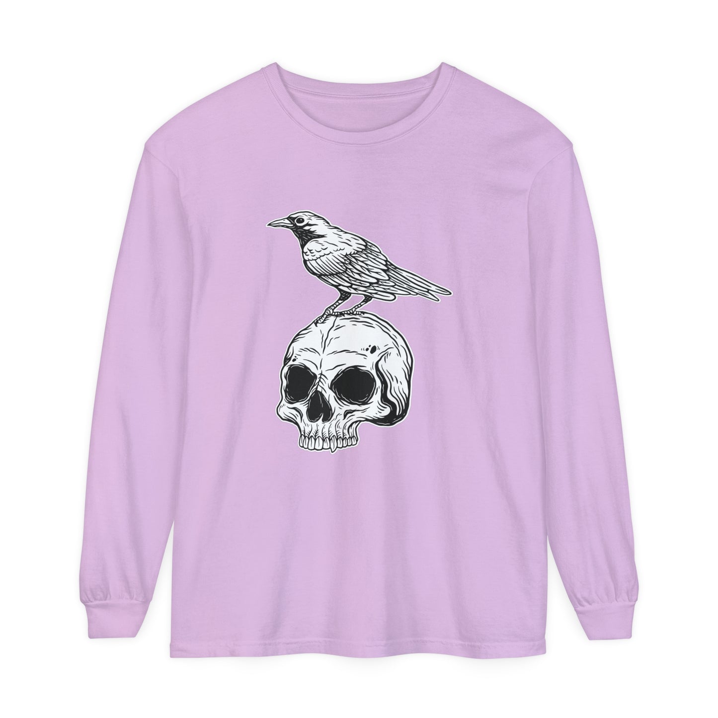 Raven Skull Unisex Garment-dyed Long Sleeve T-Shirt