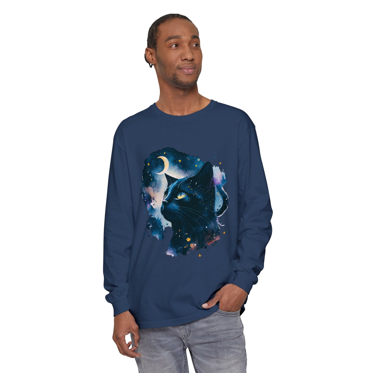 Black Cat Unisex Garment-dyed Long Sleeve T-Shirt