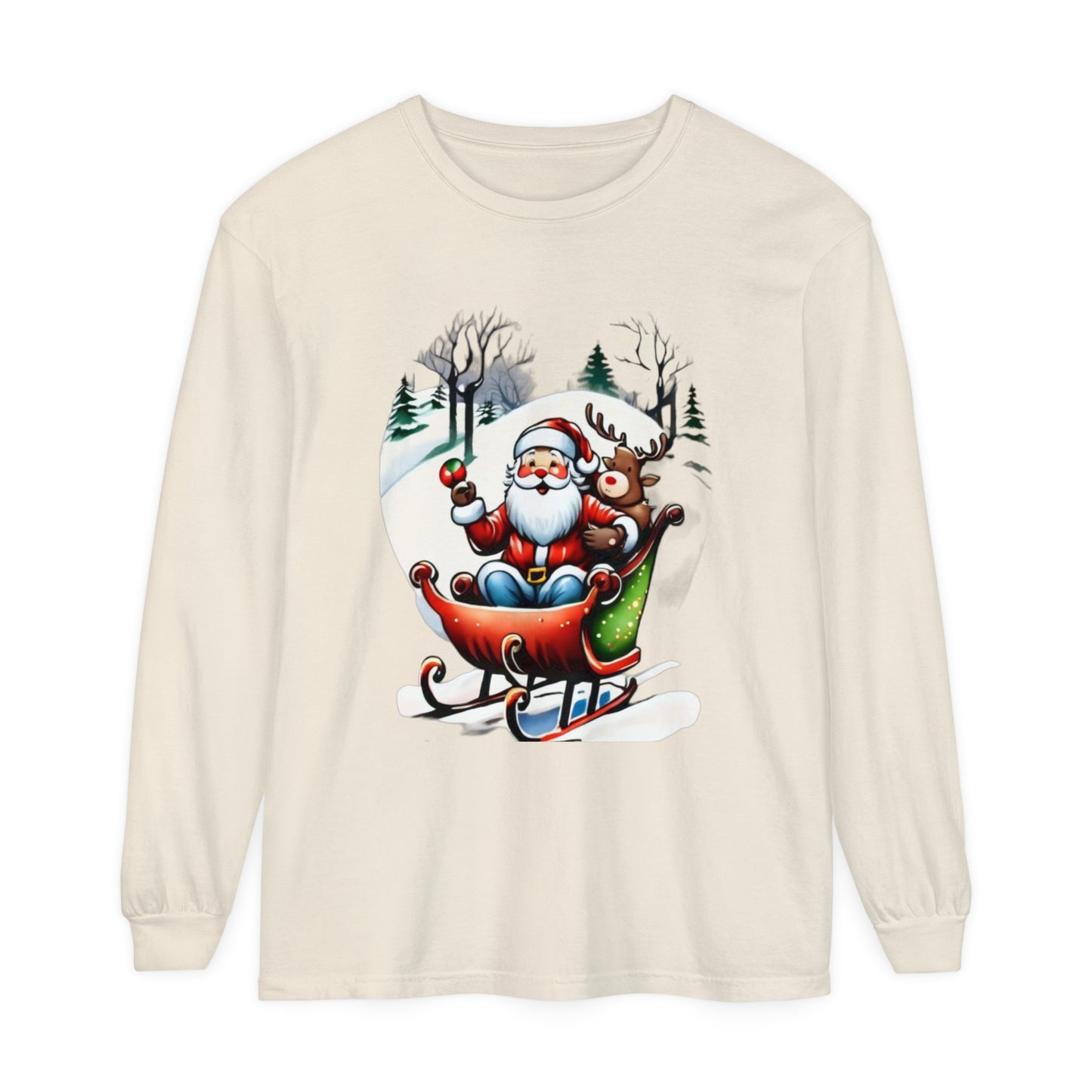 Sleigh Ride Santa Unisex Garment-dyed Long Sleeve T-Shirt