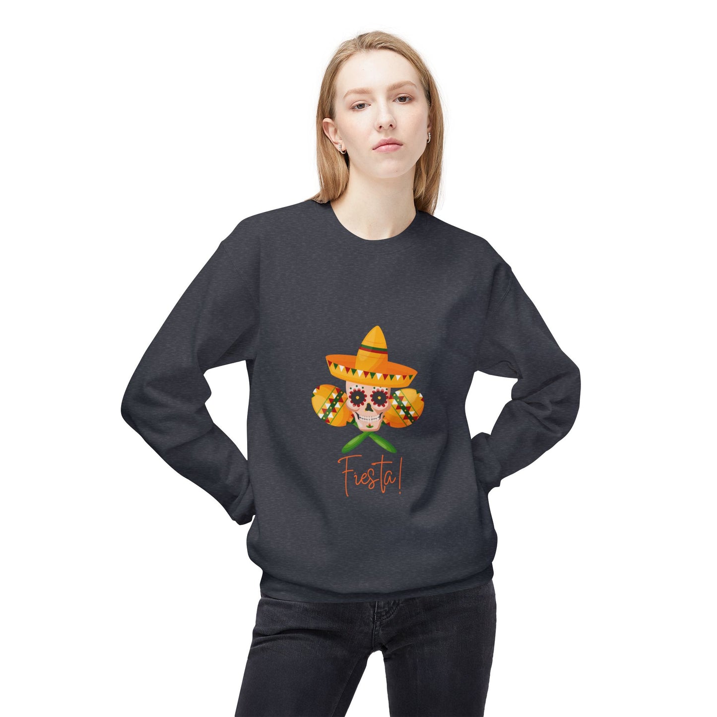 Fiesta Skull Maracas Unisex Midweight Softstyle Fleece Crewneck Sweatshirt