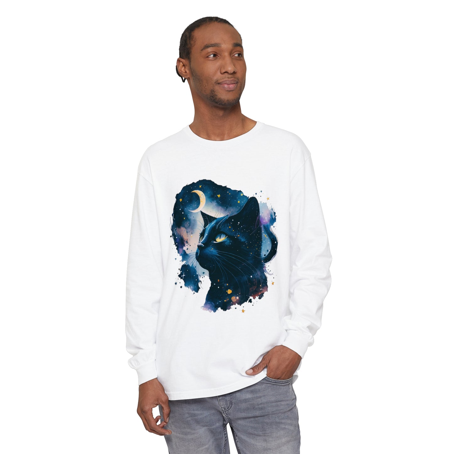 Black Cat Unisex Garment-dyed Long Sleeve T-Shirt