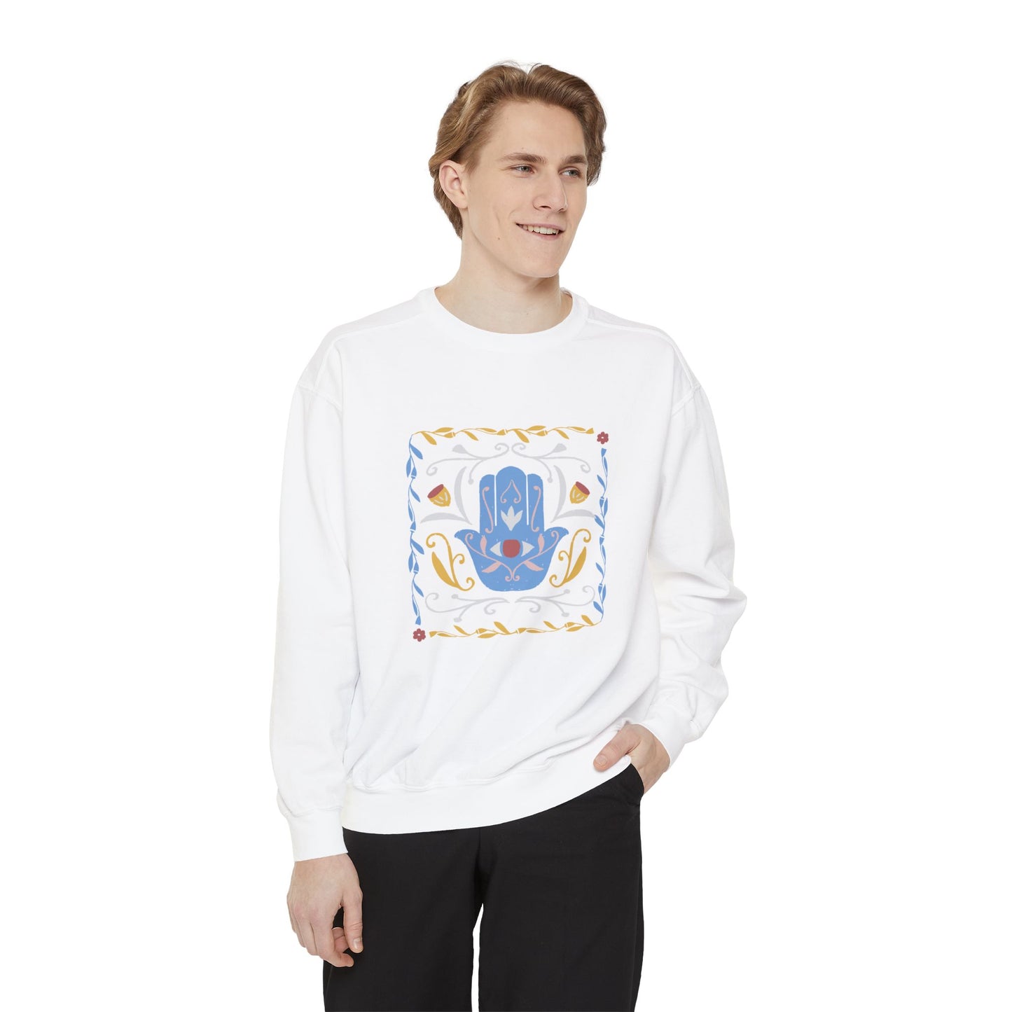 Hamsa Vines Unisex Garment-Dyed Sweatshirt