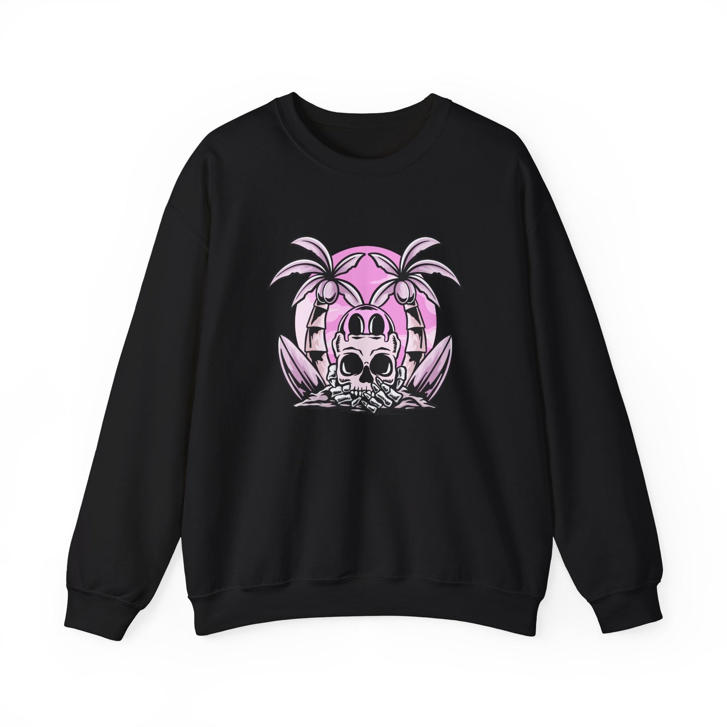 Pink Skull Palm Surf Unisex Heavy Blend™ Crewneck Sweatshirt