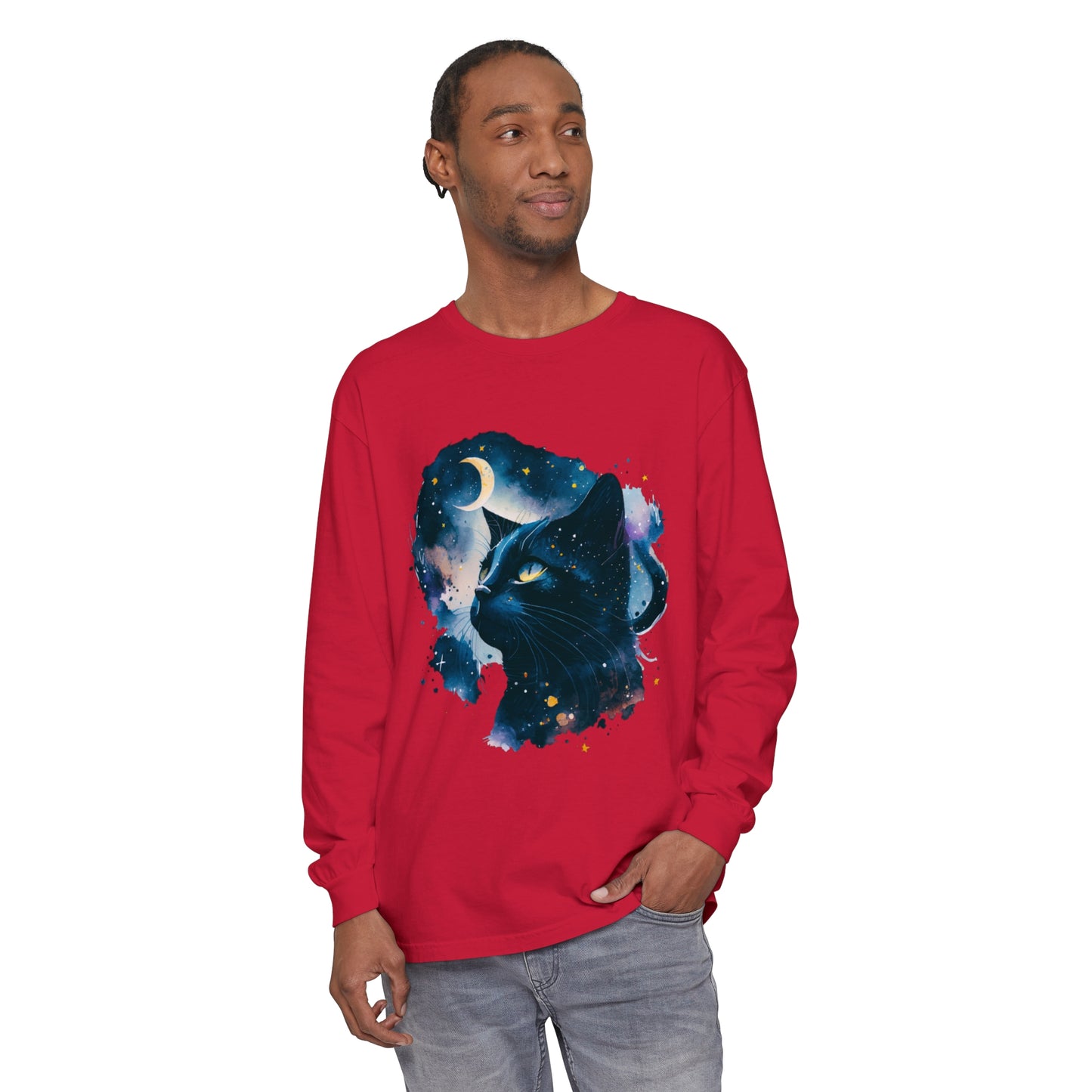 Black Cat Unisex Garment-dyed Long Sleeve T-Shirt