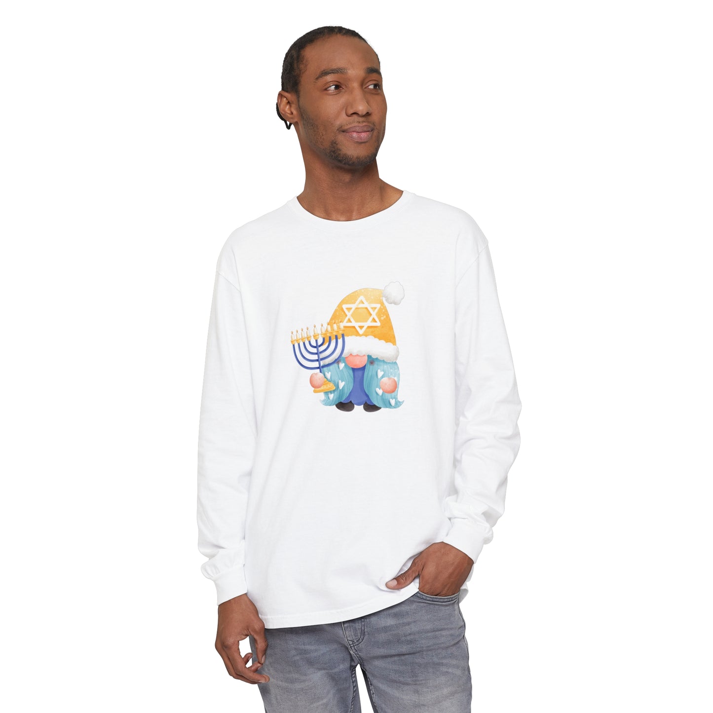 Hanukkah Gnome Unisex Garment-dyed Long Sleeve T-Shirt