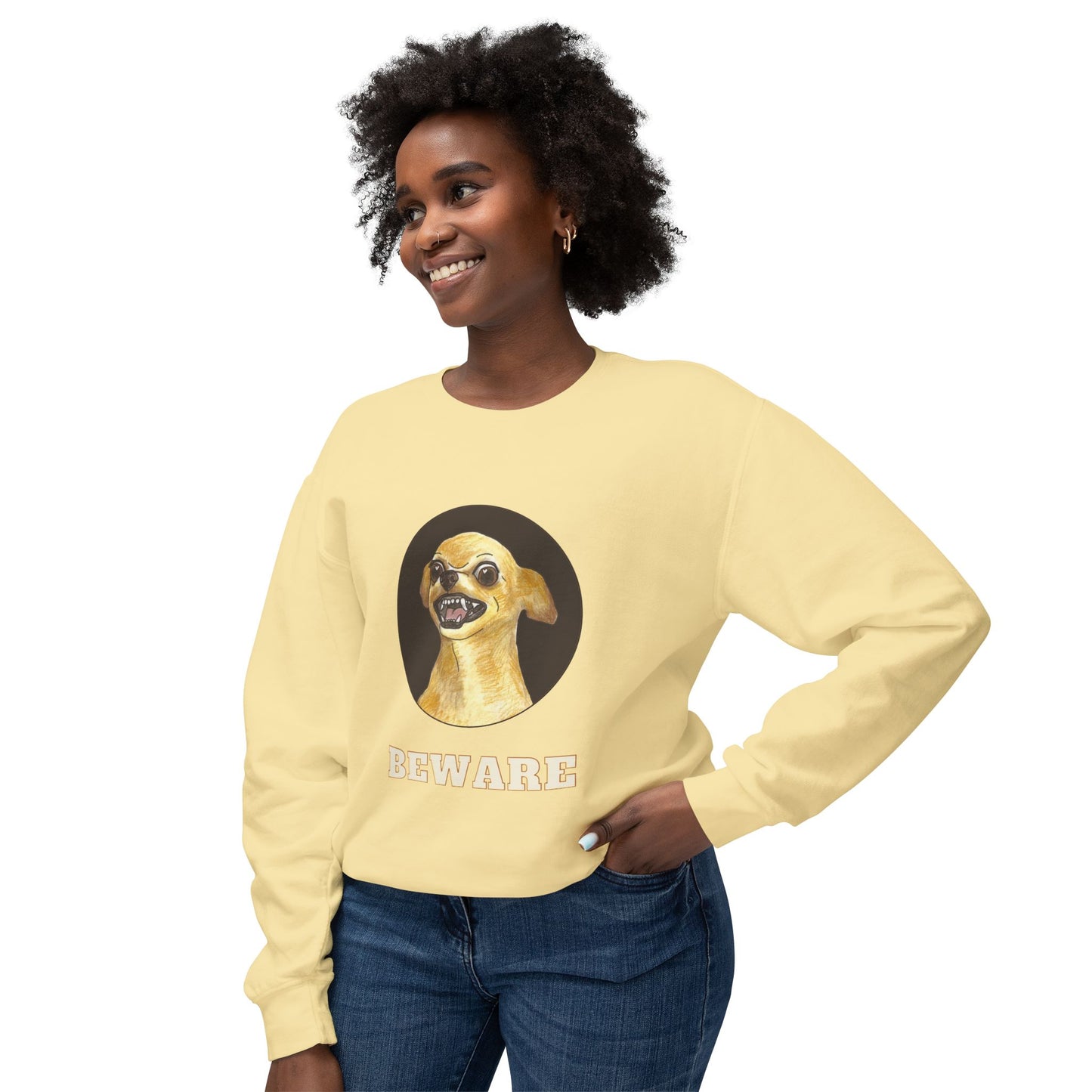 Beware Chihuahua Unisex Lightweight Crewneck Sweatshirt