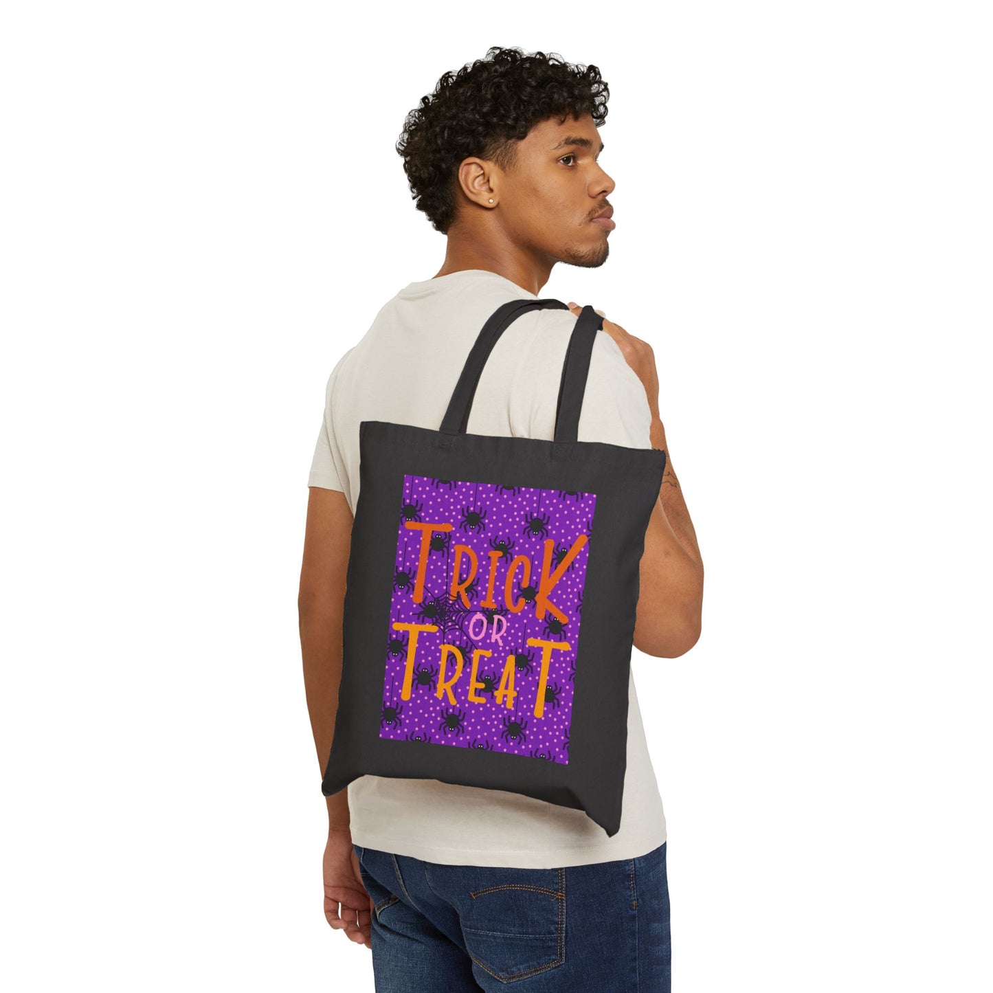 Purple Spiders Trick or Treat Cotton Canvas Tote Bag