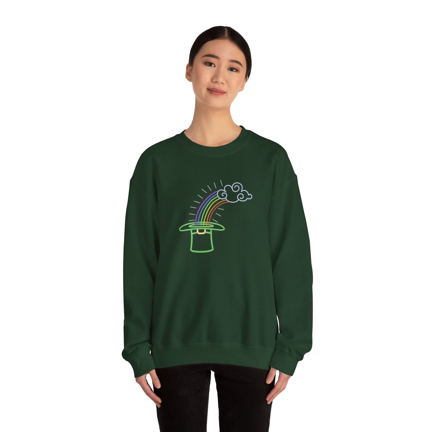 Neon Leprechaun Rainbow St Patrick’s Day Unisex Heavy Blend™ Crewneck Sweatshirt