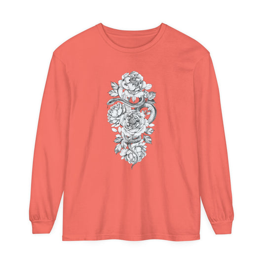 Snake Floral Tatt Unisex Garment-dyed Long Sleeve T-Shirt