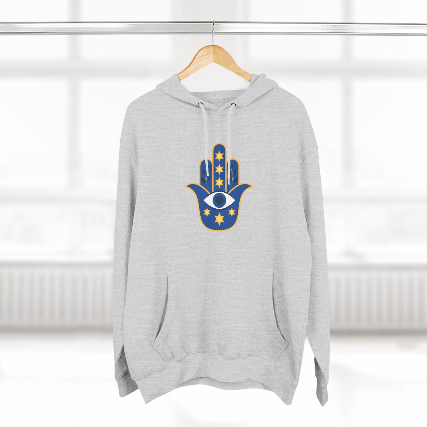 Blue Hamsa Three-Panel Fleece Hoodie