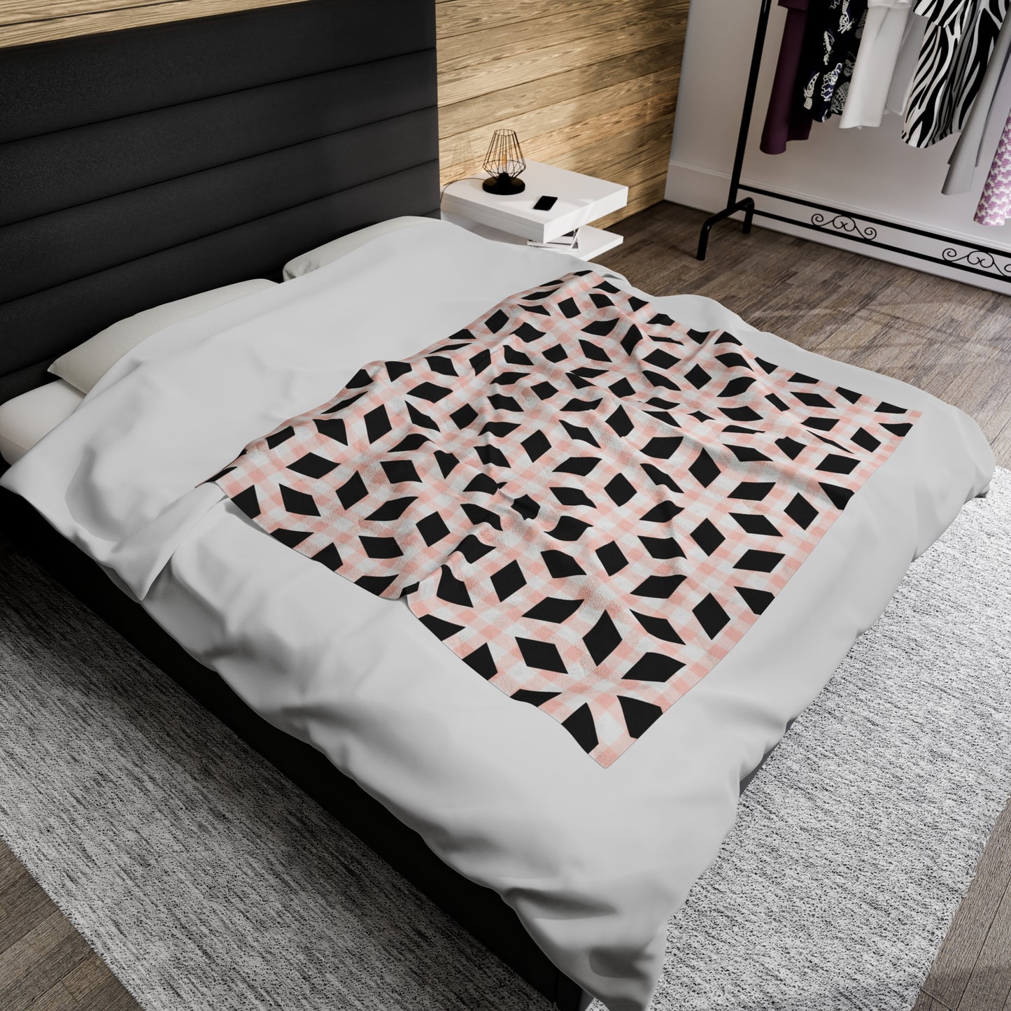 Pink Black Geometric Velveteen Plush Blanket