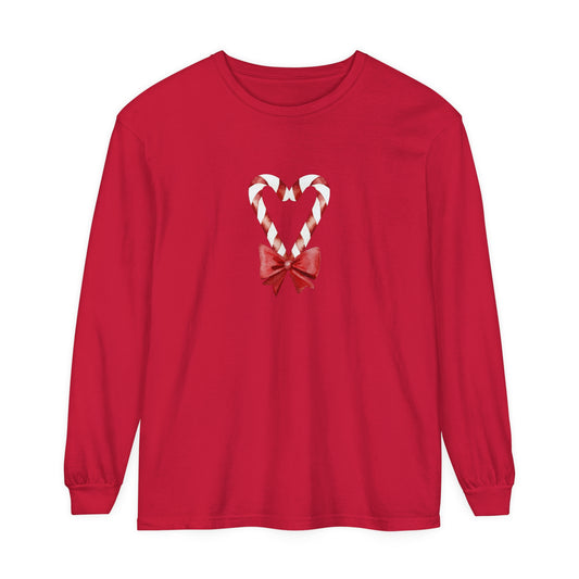 Candy Cane Heart Unisex Garment-dyed Long Sleeve T-Shirt