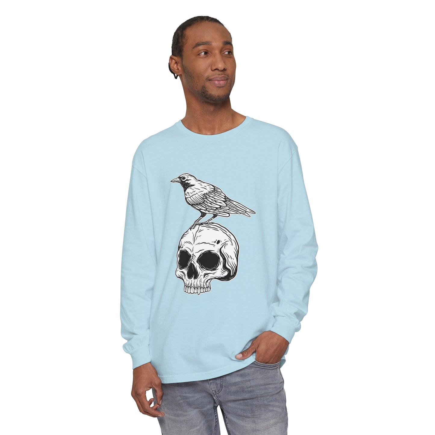 Raven Skull Unisex Garment-dyed Long Sleeve T-Shirt