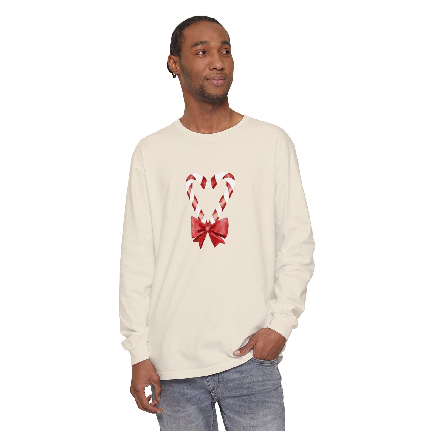 Candy Cane Heart Unisex Garment-dyed Long Sleeve T-Shirt