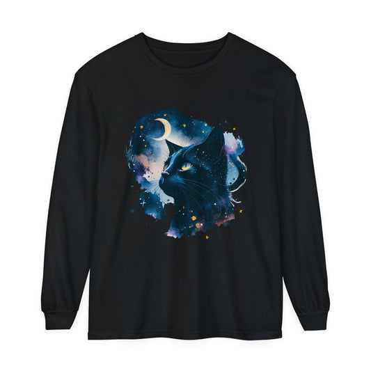 Black Cat Unisex Garment-dyed Long Sleeve T-Shirt